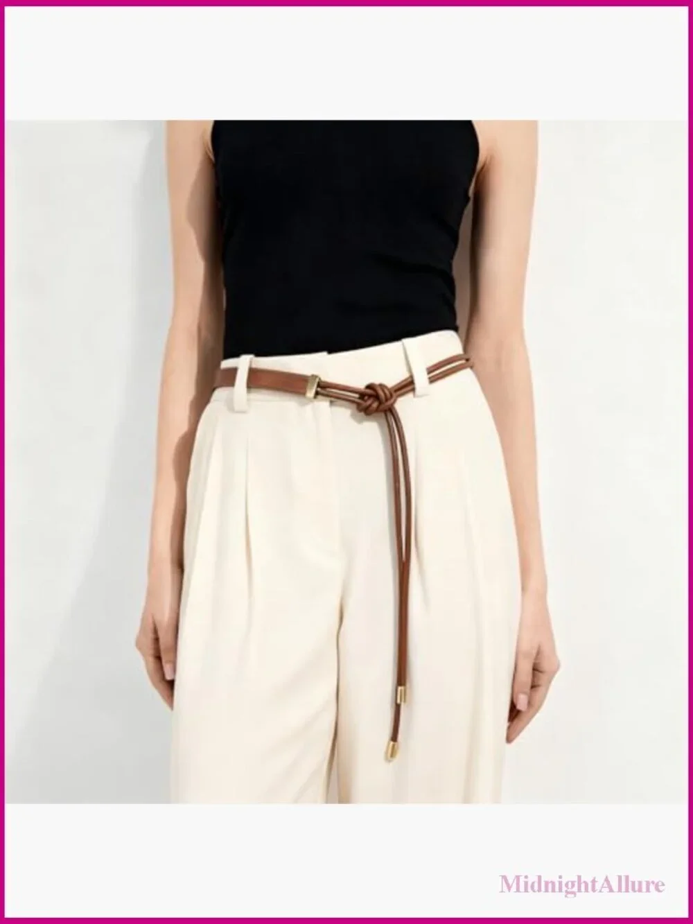 Knotted Thin Waist Belt PU Leather Skinny Belt for Dresses Pants